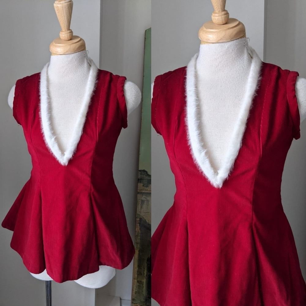 Vintage 1960s Red Corduroy +White Faux fur figure skating costume